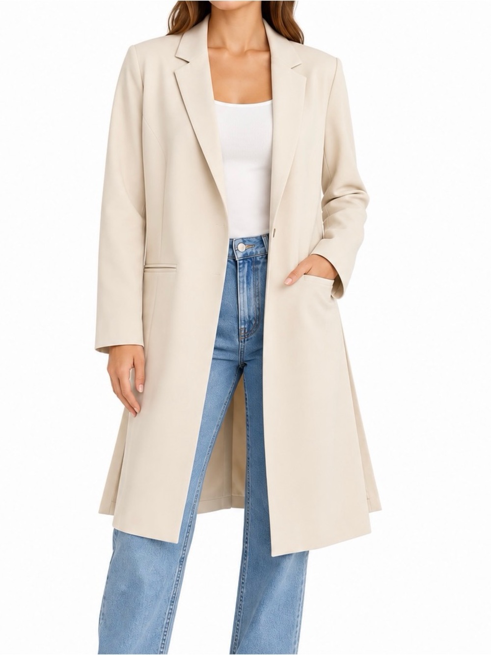 Truth by Republic Ecru Long Duster Blazer Coat Size L